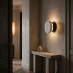 Arandela de Parede Circular em Mármore Natural e Cobre LED Bivolt Nórdica para Quarto e Sala