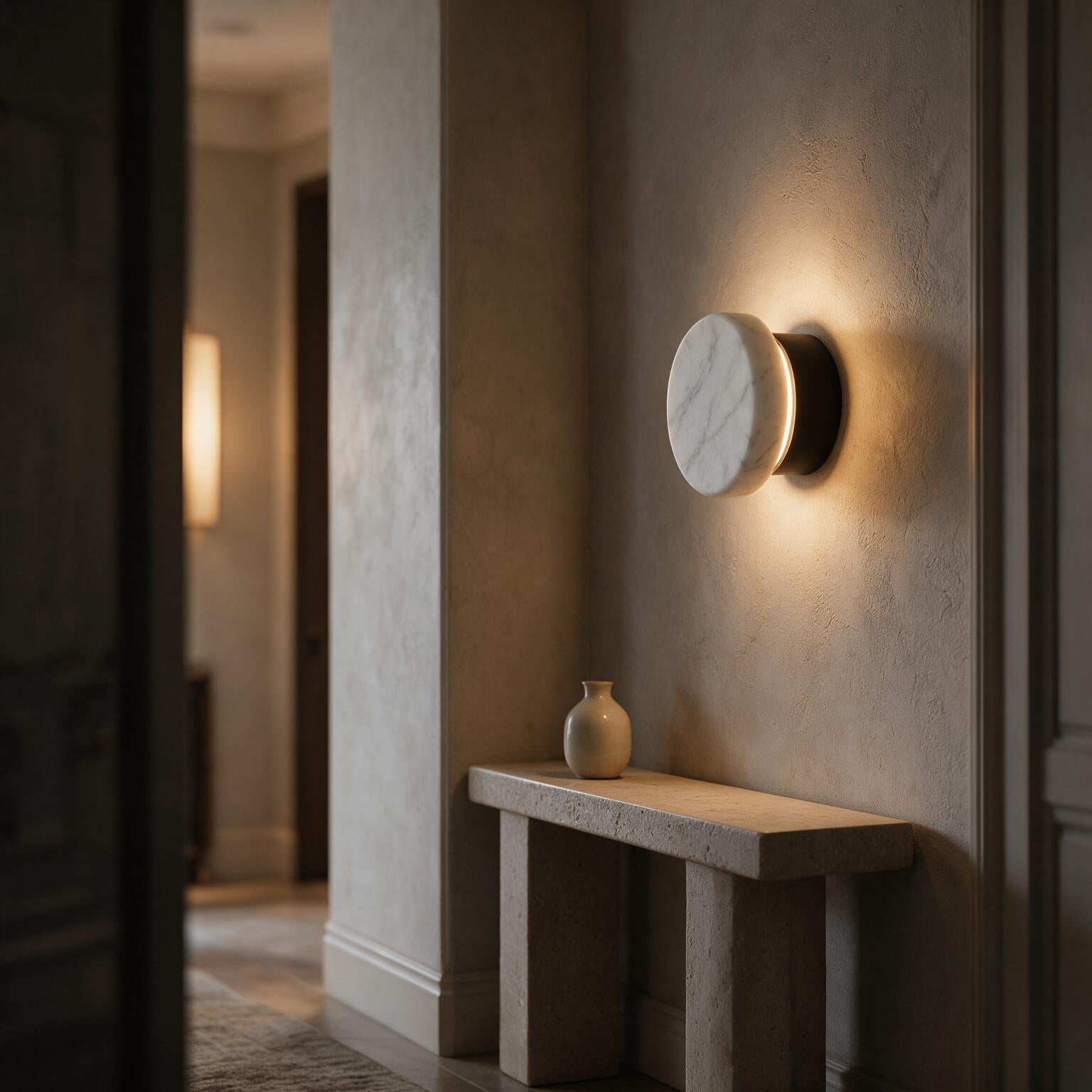 Arandela de Parede Circular em Mármore Natural e Cobre LED Bivolt Nórdica para Quarto e Sala