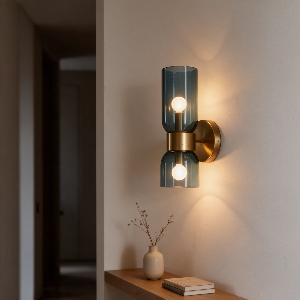Arandela de Parede em Vidro e Metal com Luz Dupla E14 Bivolt Estilo Nórdico Minimalista para Quarto e Corredor
