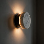 Arandela de Parede Circular em Mármore Natural e Cobre LED Bivolt Nórdica para Quarto e Sala