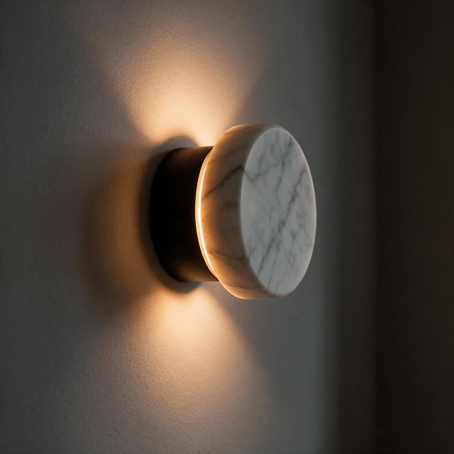 Arandela de Parede Circular em Mármore Natural e Cobre LED Bivolt Nórdica para Quarto e Sala