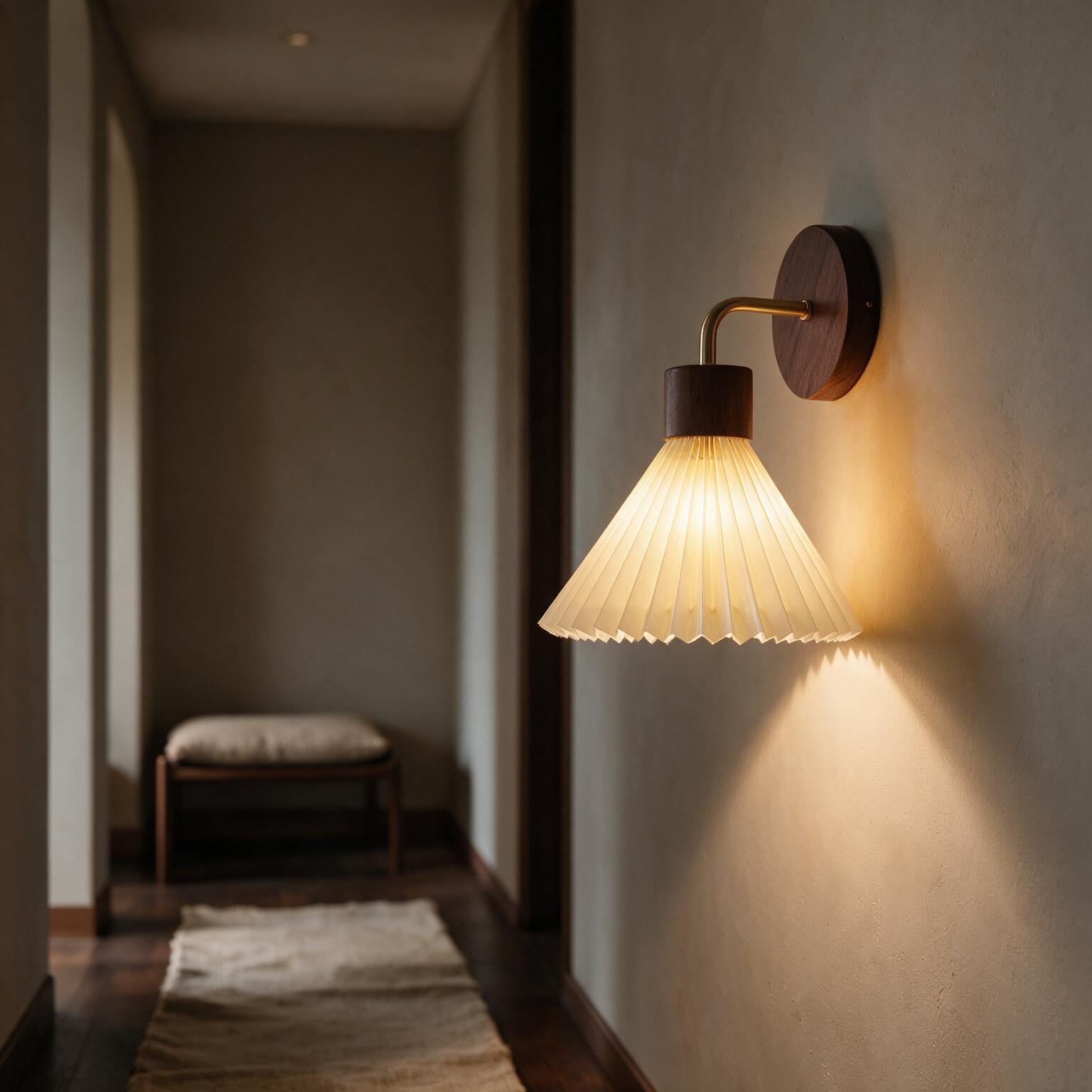 Arandela de Parede em Madeira e Ferro com Cúpula de Tecido E27 Bivolt Estilo Nórdico para Quarto e Sala