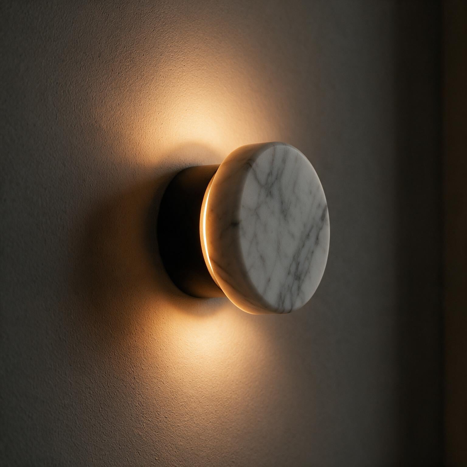 Arandela de Parede Circular em Mármore Natural e Cobre LED Bivolt Nórdica para Quarto e Sala
