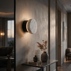 Arandela de Parede Circular em Mármore Natural e Cobre LED Bivolt Nórdica para Quarto e Sala