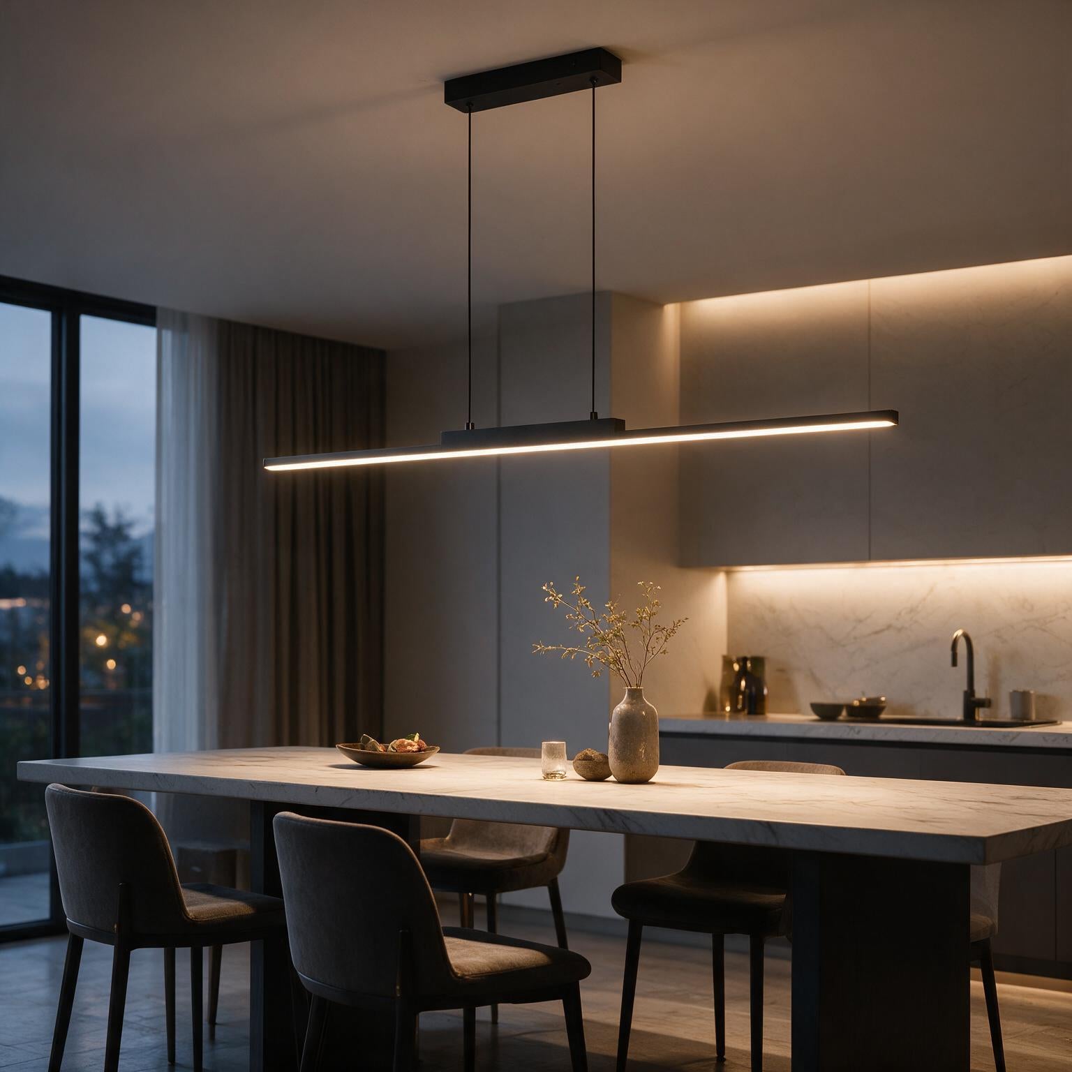 Pendente Linear de Teto em Alumínio e Ferro LED Integrado Dimerizável Bivolt para Sala de Jantar e Escritório