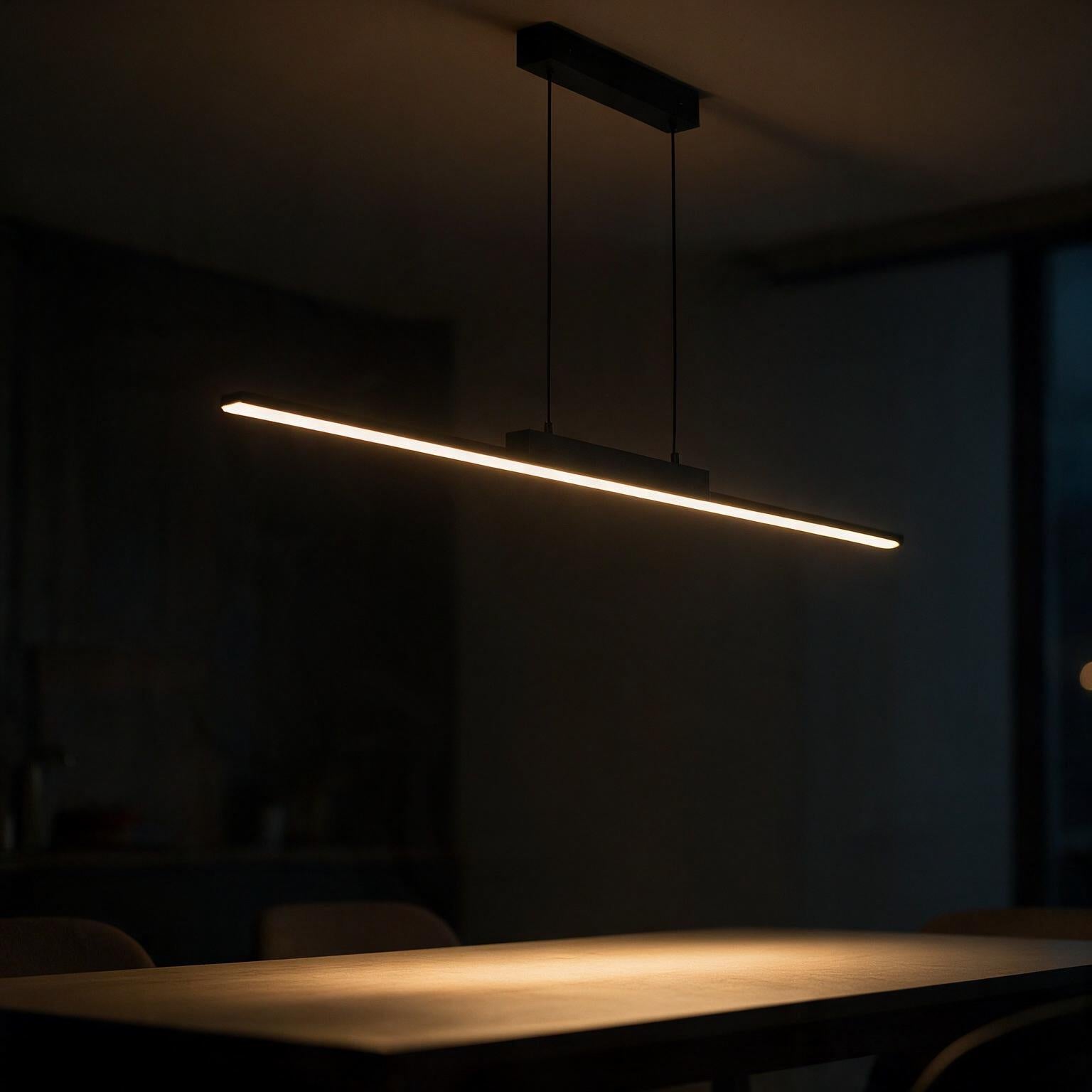 Pendente Linear de Teto em Alumínio e Ferro LED Integrado Dimerizável Bivolt para Sala de Jantar e Escritório