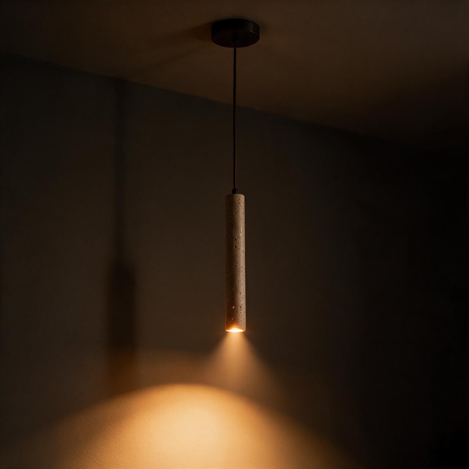 Pendente de Teto Tubular Slim em Pedra Travertino Natural G4 5W Bivolt Estilo Japonês para Quarto e Sala de Jantar