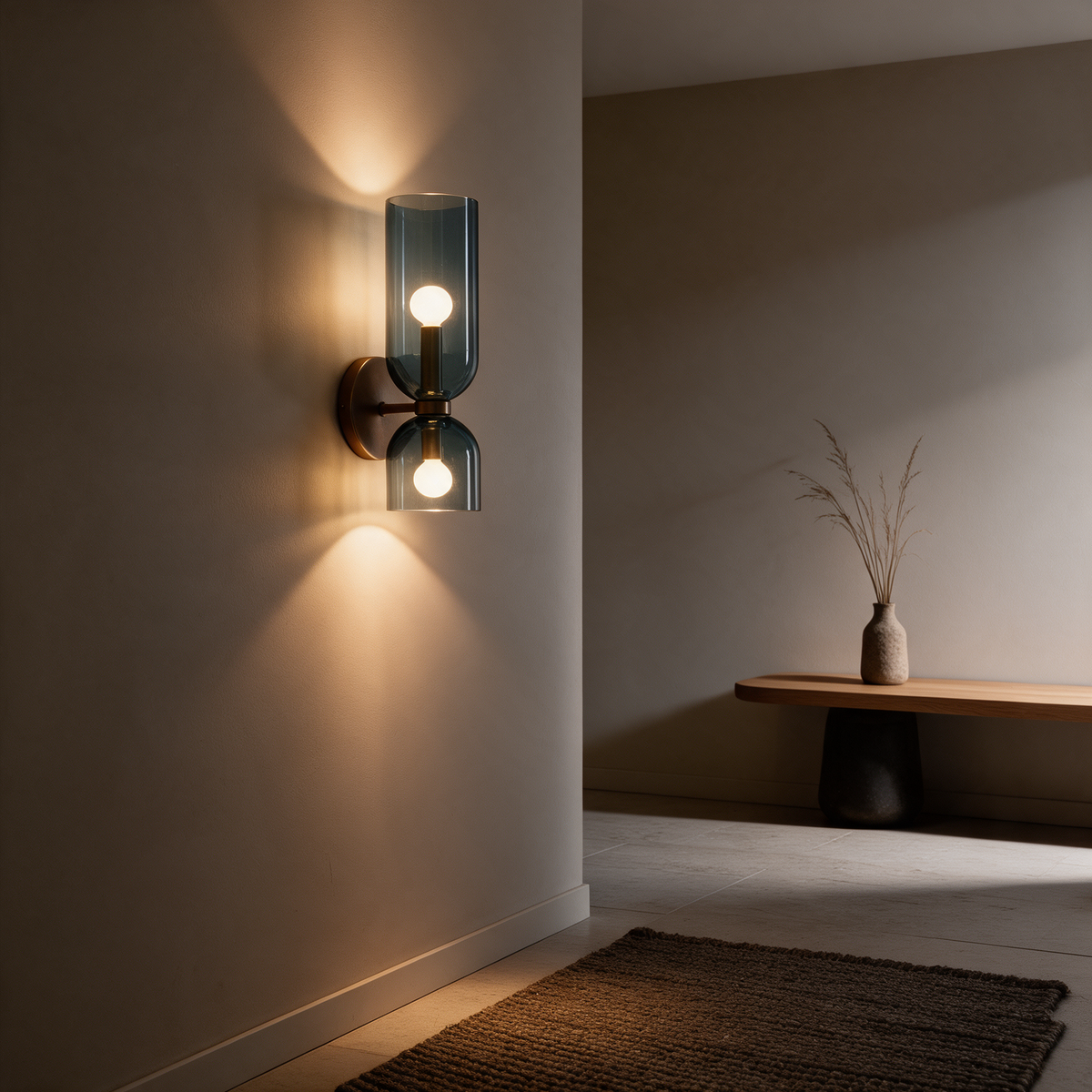Arandela de Parede em Vidro e Metal com Luz Dupla E14 Bivolt Estilo Nórdico Minimalista para Quarto e Corredor