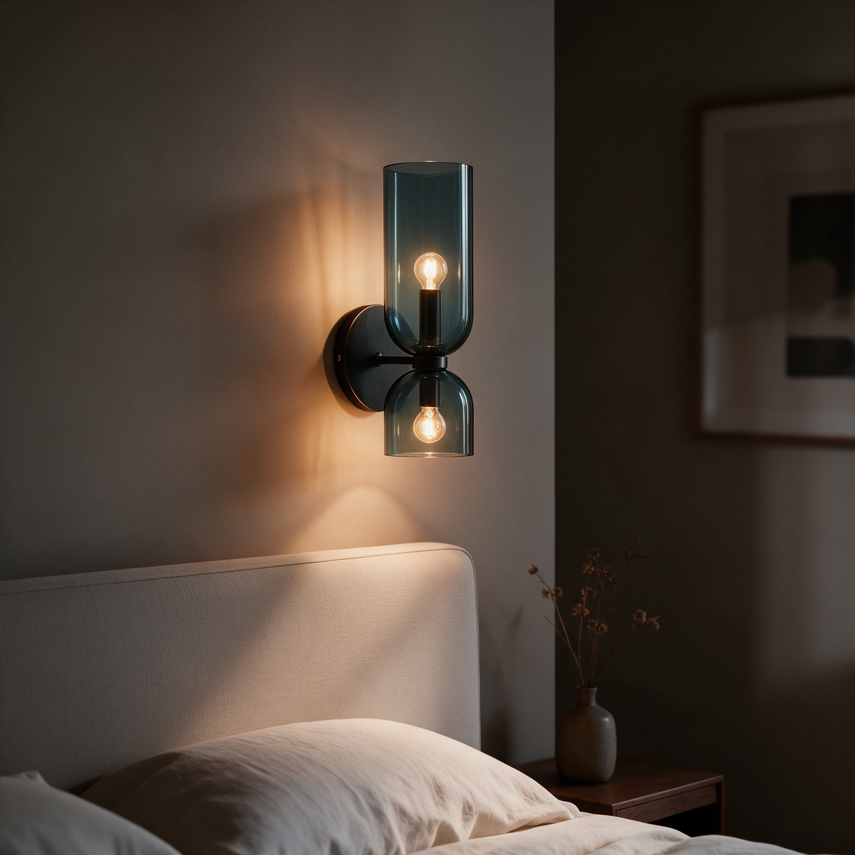 Arandela de Parede em Vidro e Metal com Luz Dupla E14 Bivolt Estilo Nórdico Minimalista para Quarto e Corredor
