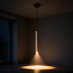 Pendente de Teto Tubular Slim em Pedra Travertino Natural G4 5W Bivolt Estilo Japonês para Quarto e Sala de Jantar