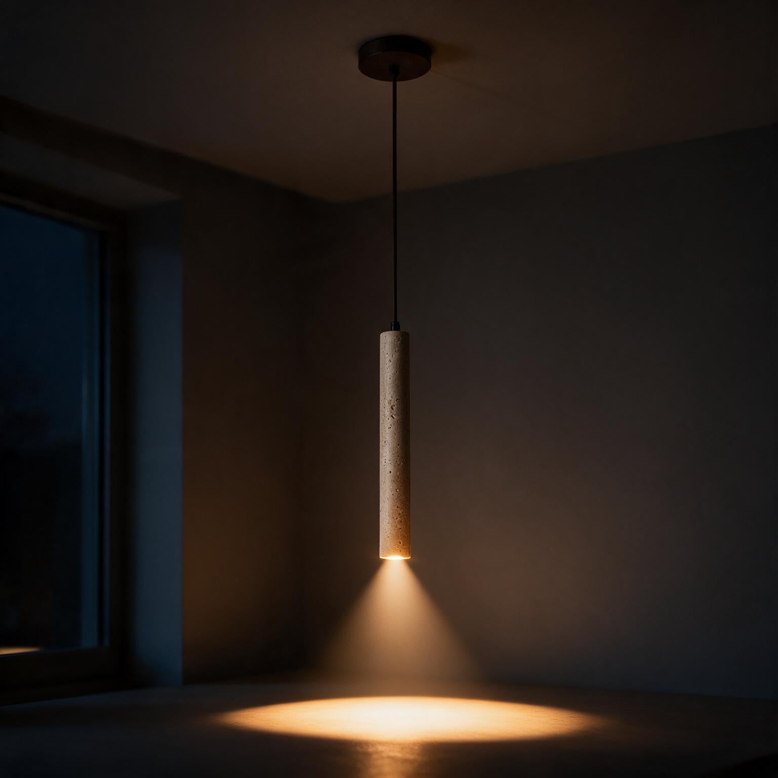 Pendente de Teto Tubular Slim em Pedra Travertino Natural G4 5W Bivolt Estilo Japonês para Quarto e Sala de Jantar
