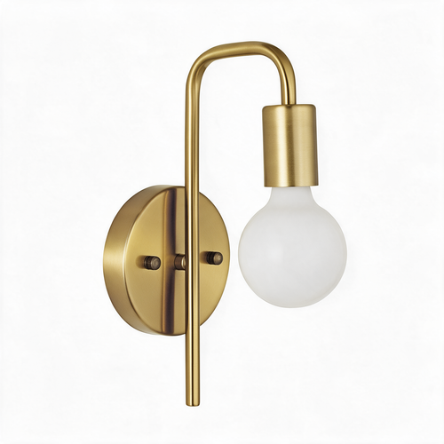 Arandela de Parede Curva em Ferro Dourado e Preto E27 19cm para Quarto e Sala de Estar