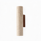 Arandela de Parede Tubular em Pedra Travertino e Madeira G9 Bivolt Wabi-Sabi Bidirecional para Quarto e Sala