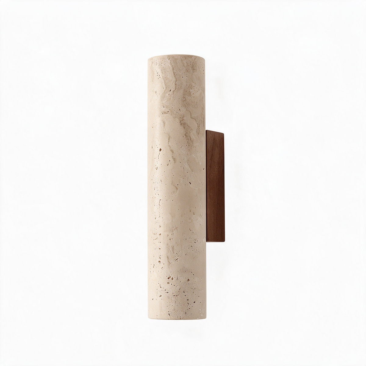 Arandela de Parede Tubular em Pedra Travertino e Madeira G9 Bivolt Wabi-Sabi Bidirecional para Quarto e Sala