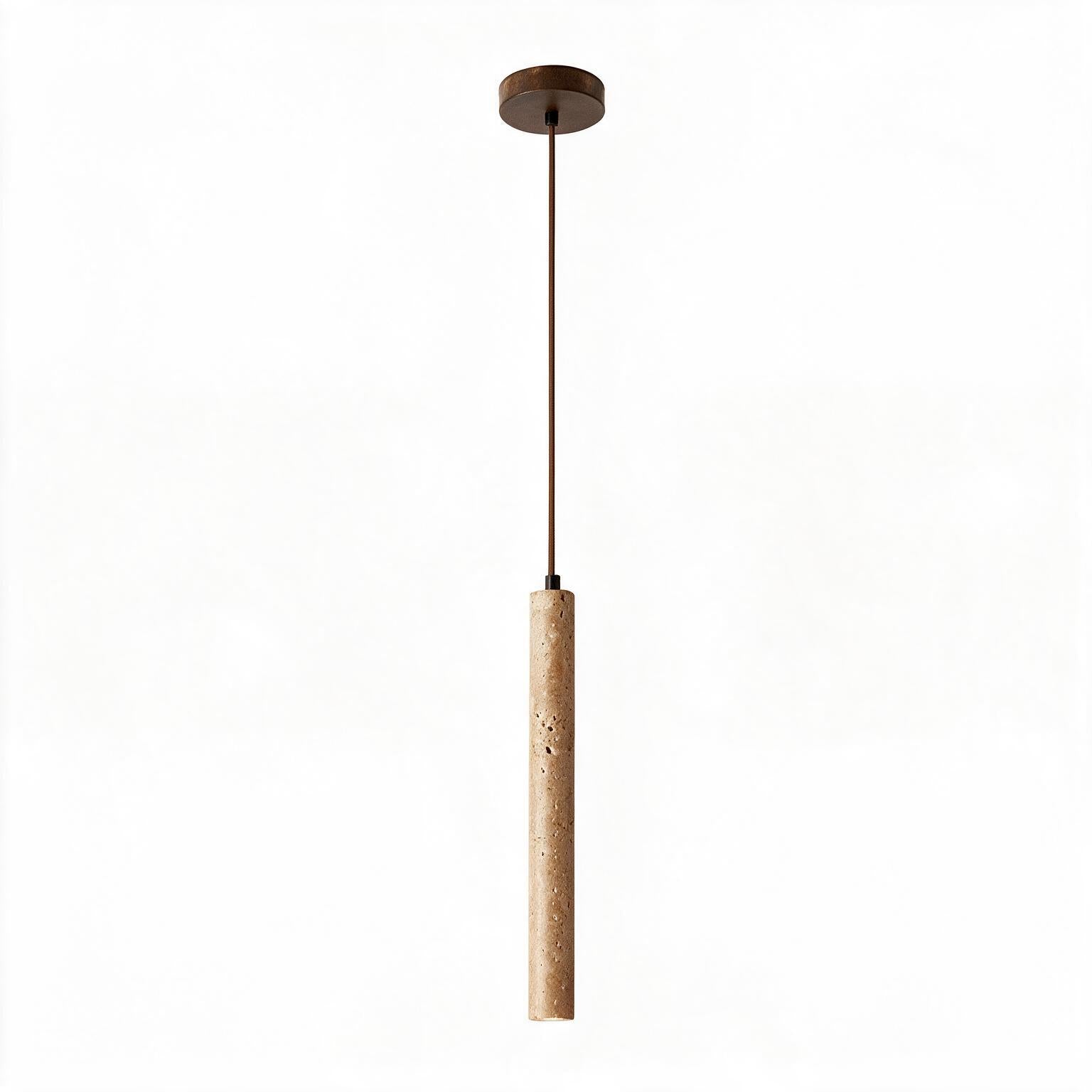 Pendente de Teto Tubular Slim em Pedra Travertino Natural G4 5W Bivolt Estilo Japonês para Quarto e Sala de Jantar
