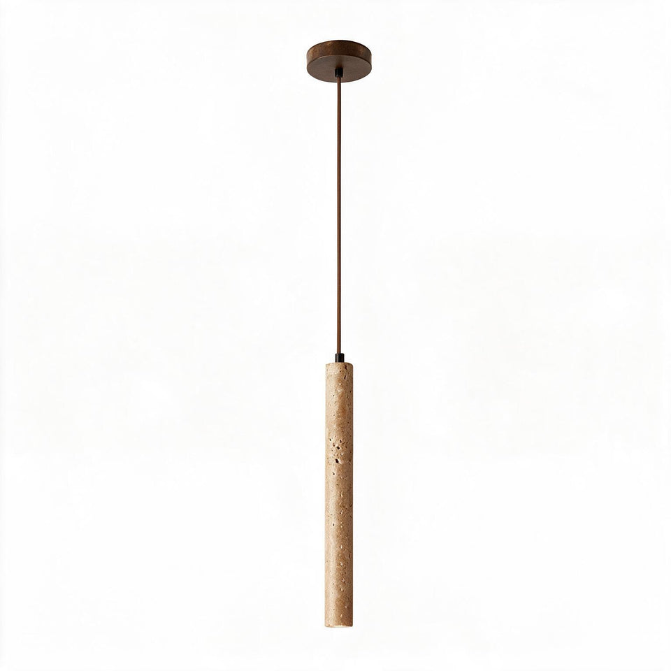 Pendente de Teto Tubular Slim em Pedra Travertino Natural G4 5W Bivolt Estilo Japonês para Quarto e Sala de Jantar