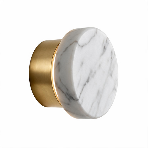 Arandela de Parede Circular em Mármore Natural e Cobre LED Bivolt Nórdica para Quarto e Sala