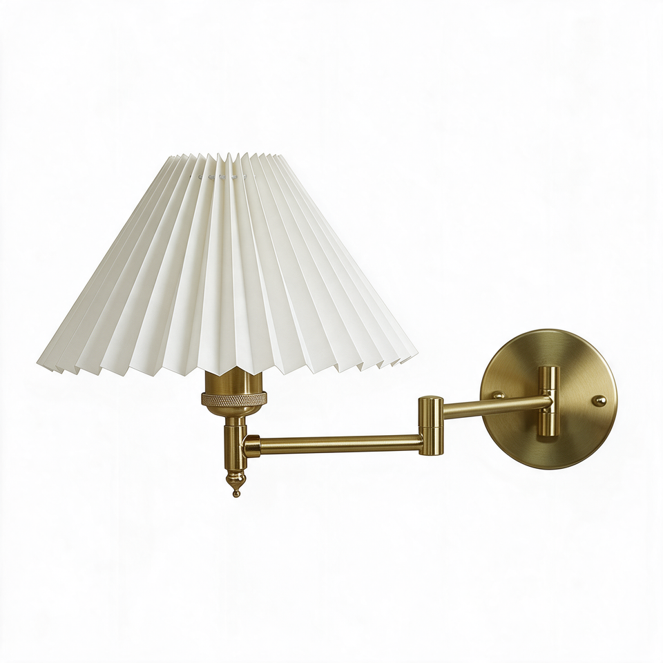 Arandela de Parede Articulada em Metal com Cúpula de Tecido E27 Bivolt Dobrável e Rotativa para Quarto e Escritório