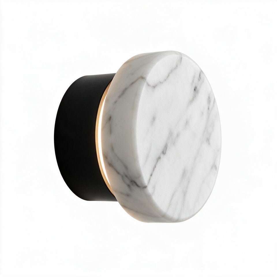 Arandela de Parede Circular em Mármore Natural e Cobre LED Bivolt Nórdica para Quarto e Sala