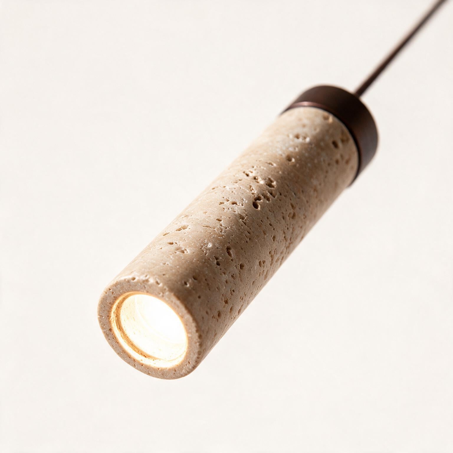 Pendente de Teto Tubular Slim em Pedra Travertino Natural G4 5W Bivolt Estilo Japonês para Quarto e Sala de Jantar
