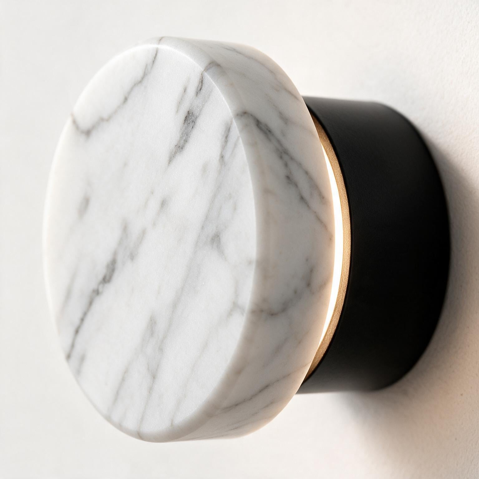 Arandela de Parede Circular em Mármore Natural e Cobre LED Bivolt Nórdica para Quarto e Sala