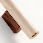 Arandela de Parede Tubular em Pedra Travertino e Madeira G9 Bivolt Wabi-Sabi Bidirecional para Quarto e Sala