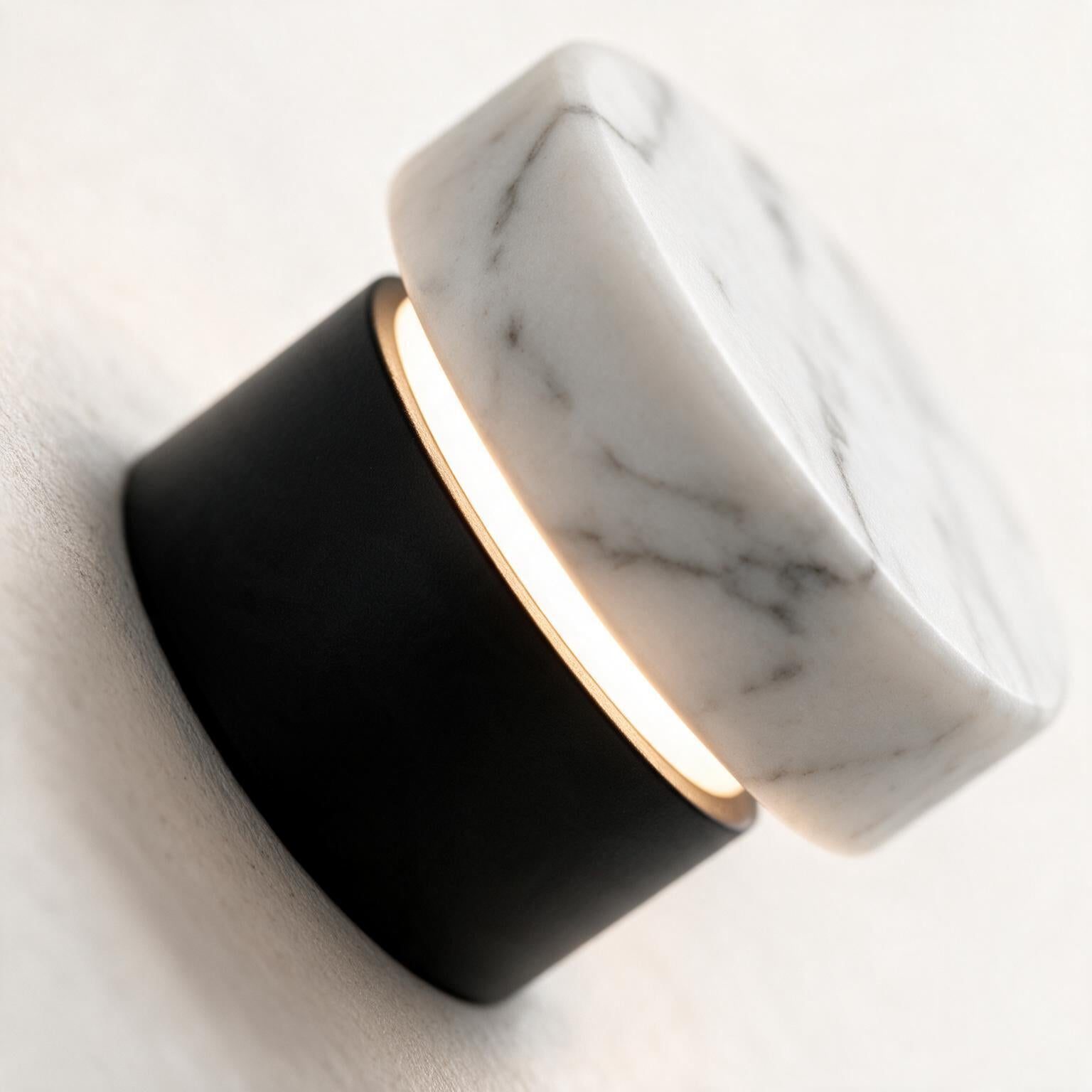 Arandela de Parede Circular em Mármore Natural e Cobre LED Bivolt Nórdica para Quarto e Sala